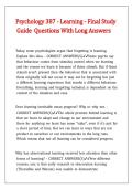 Psychology 387 - Learning - Final Study Guide Questions With Long Answers 