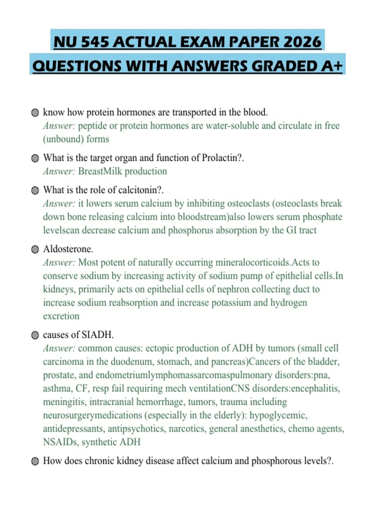 NU 545 ACTUAL EXAM PAPER 2026 QUESTIONS WITH ANSWERS GRADED A+ - NU 545 ...