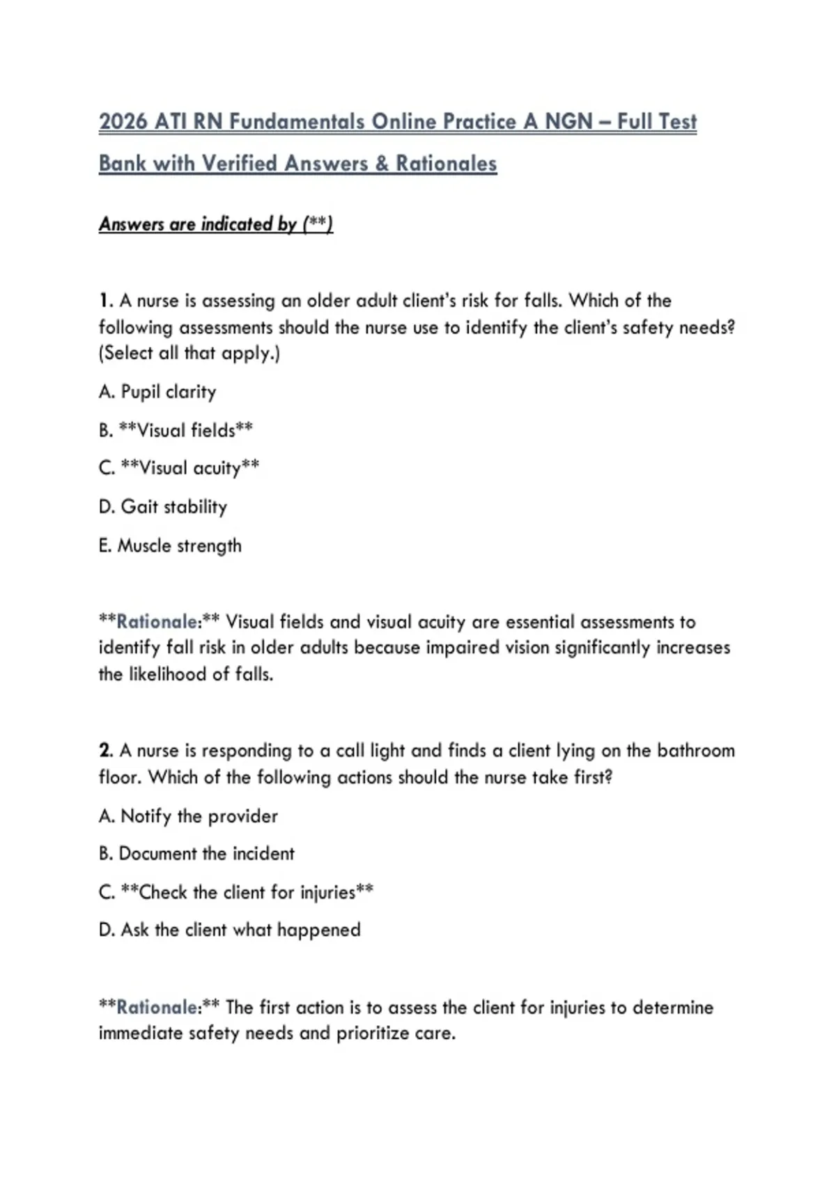 2026 ATI RN Fundamentals Online Practice A NGN – Full Test Bank with ...