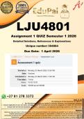 LJU4801 Assignment 1 QUIZ &lpar;100&percnt; COMPLETE ANSWERS&rpar; Semester 1 2026 &lpar;792539&rpar; - DUE 1 April 2026