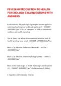 PSYC365 INTRODUCTION TO HEALTH PSYCHOLOGY EXAM QUESTIONS WITH ANSWERS