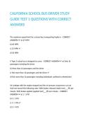 CALIFORNIA SCHOOL BUS DRIVER STUDY GUIDE TEST 1 QUESTIONS WITH CORRECT ANSWERS&period;