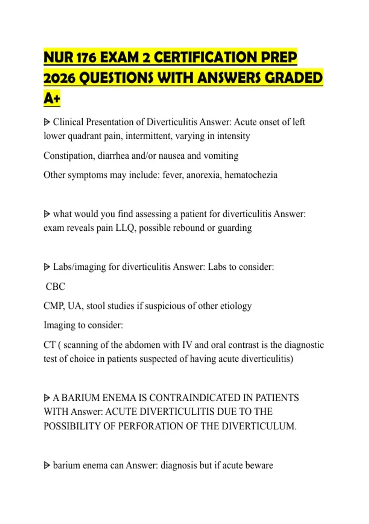 NUR 176 EXAM 2 CERTIFICATION PREP 2026 QUESTIONS WITH ANSWERS GRADED A+ ...