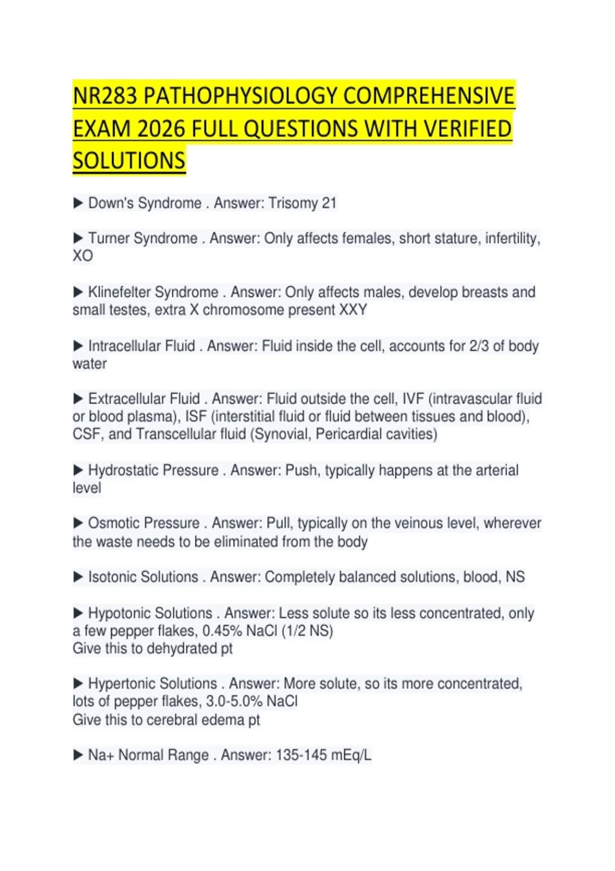 NR283 PATHOPHYSIOLOGY EXAM STUDY GUIDE 2026 COMPLETE SOLVED QUESTIONS ...