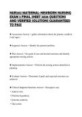 NUR202 MATERNAL-NEWBORN NURSING EXAM 2 FINAL SHEET 2026 QUESTIONS AND VERIFIED SOLUTIONS GUARANTEED TO PASS