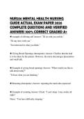 NUR256 MENTAL HEALTH NURSING GUIDE ACTUAL EXAM PAPER 2026 COMPLETE QUESTIONS AND VERIFIED ANSWERS 100&percnt; CORRECT GRADED A&plus;
