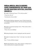 NUR256 MENTAL HEALTH NURSING GUIDE COMPREHENSIVE TEST BANK 2026 SOLVED QUESTIONS WITH FULL SOLUTION GRADED A&plus;