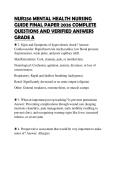 NUR256 MENTAL HEALTH NURSING GUIDE FINAL PAPER 2026 COMPLETE QUESTIONS AND VERIFIED ANSWERS GRADE A