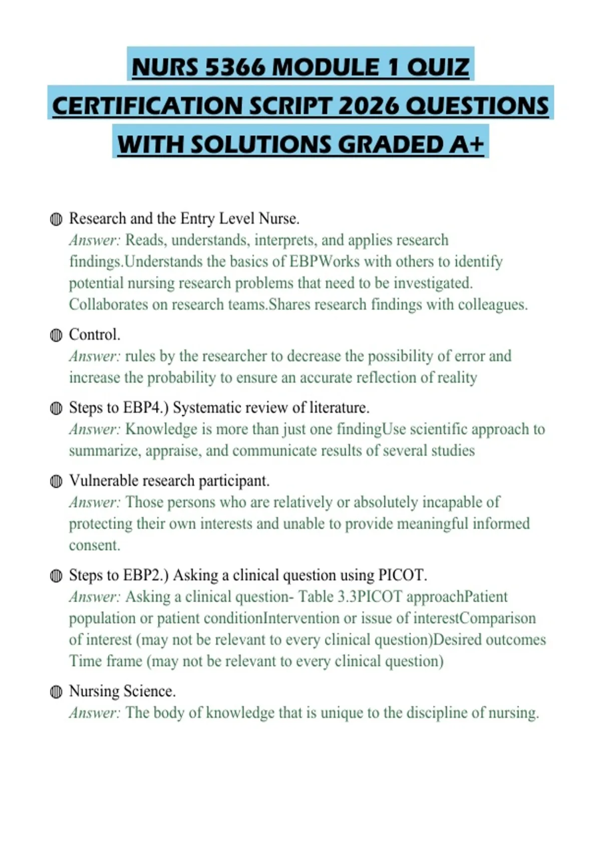 NURS 5366 MODULE 1 QUIZ CERTIFICATION SCRIPT 2026 QUESTIONS WITH ...