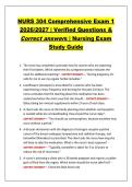 NURS 304 Comprehensive Exam 1 2026&sol;2027 &vert; Verified Questions & Correct answers &vert; Nursing Exam Study Guide