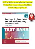 Success in Practical&sol;Vocational Nursing&colon; From Student to Leader &lpar;10th Edition&rpar;&comma; ISBN 9780323810173&comma; Nursing Course &ndash; Complete Test Bank Chapters 1&ndash;19 with Answers