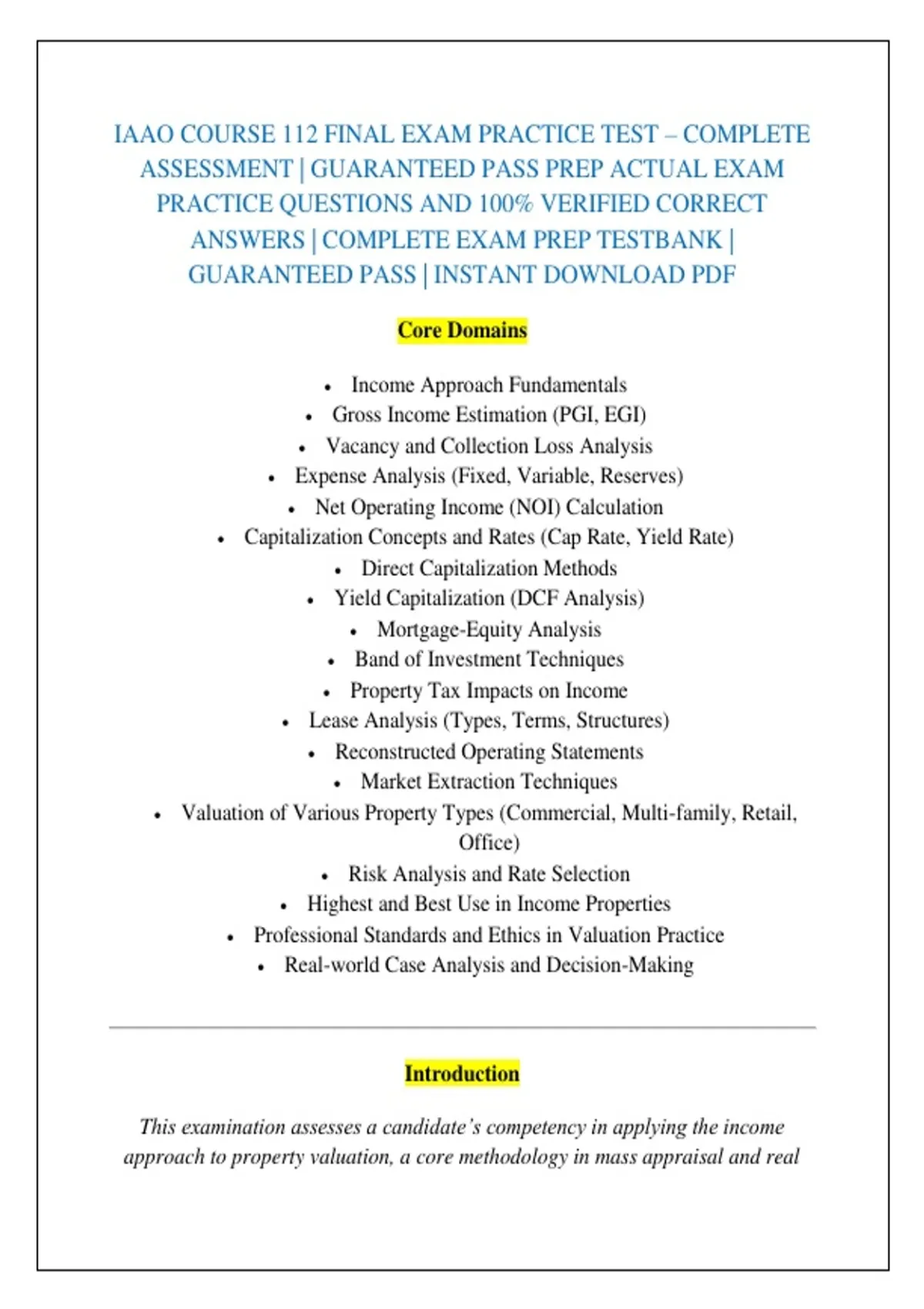 IAAO COURSE 112 FINAL EXAM PRACTICE TEST – COMPLETE ASSESSMENT ...