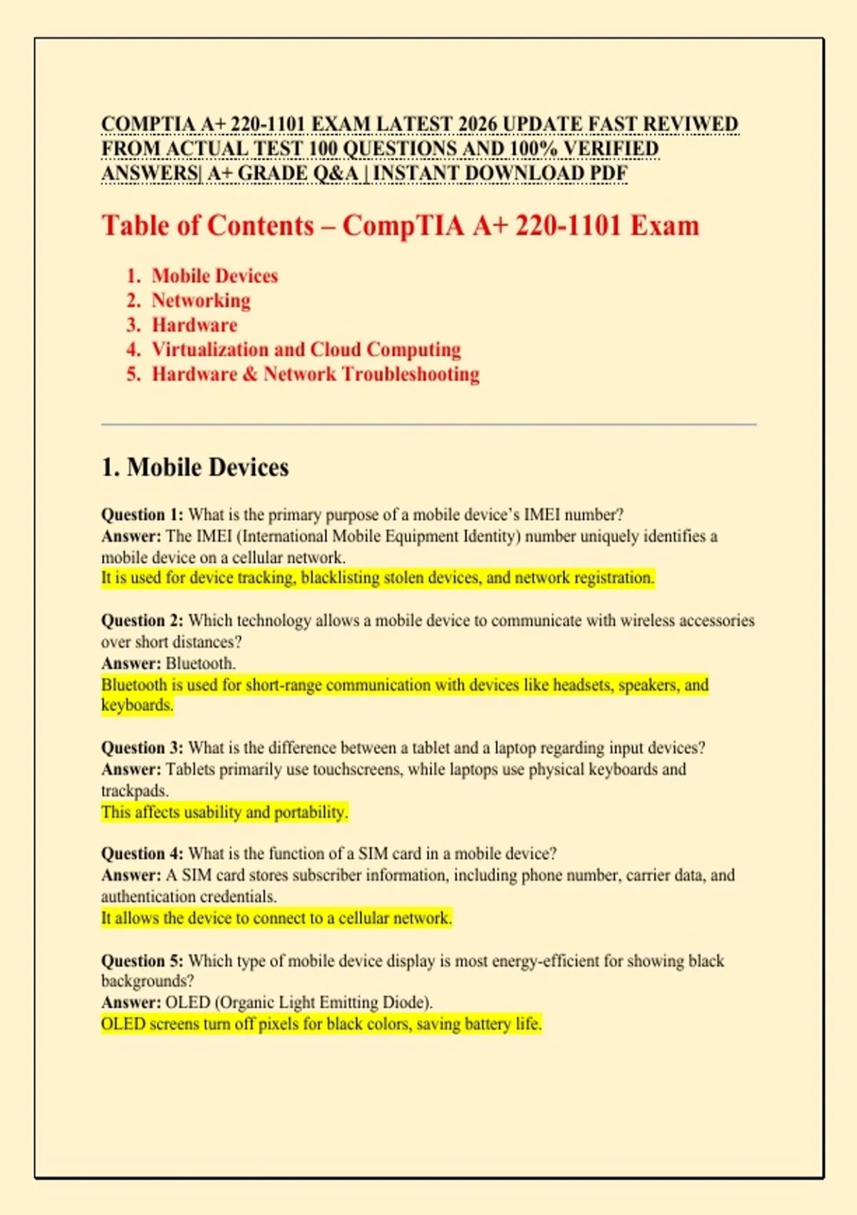 COMPTIA A+ 220-1101 EXAM LATEST 2026 UPDATE FAST REVIWED FROM ACTUAL ...