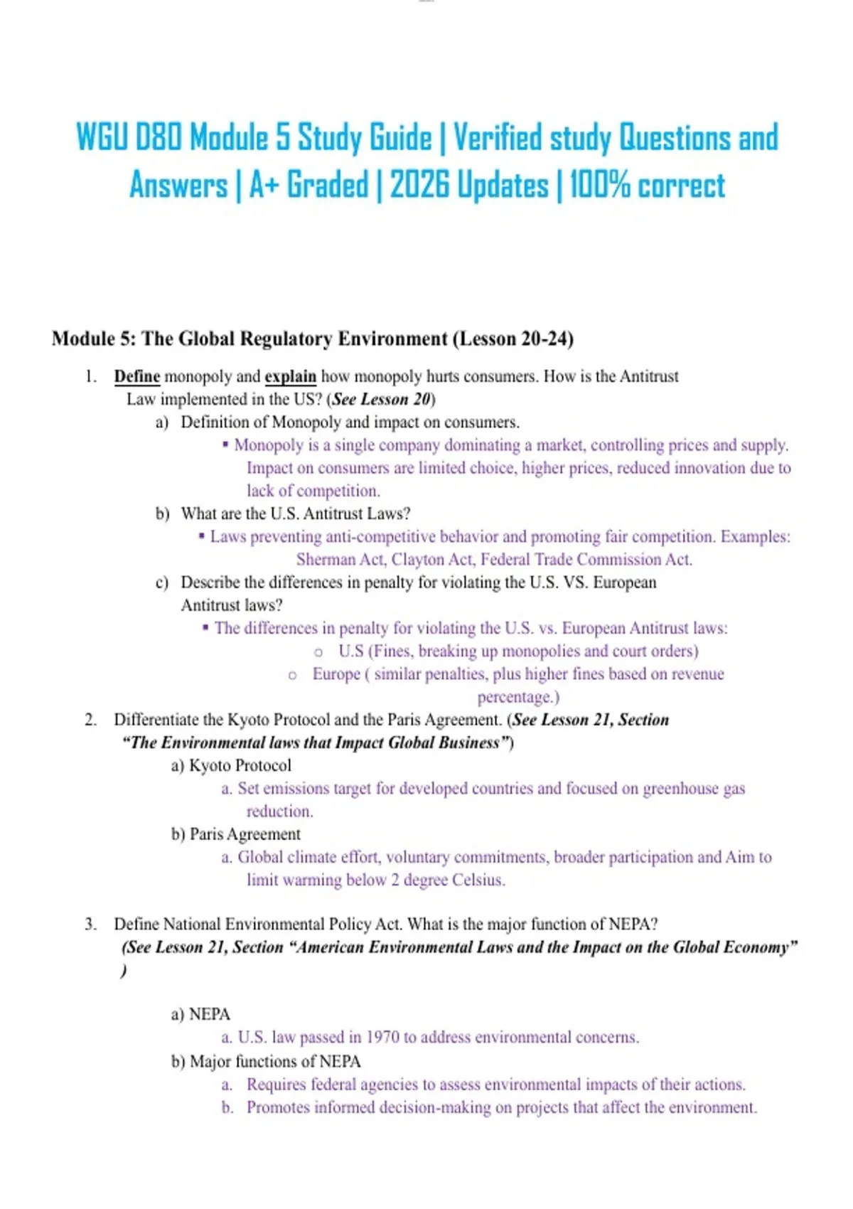 Module Five Study Guide WGU D80 Module 5 Study Guide | Verified study Questions and Answers ...