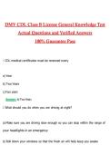 DMV CDL Class B License General Knowledge Test 2026 &vert; Complete Questions and Guide Answers&comma; 100&percnt; Verified Graded A&plus;