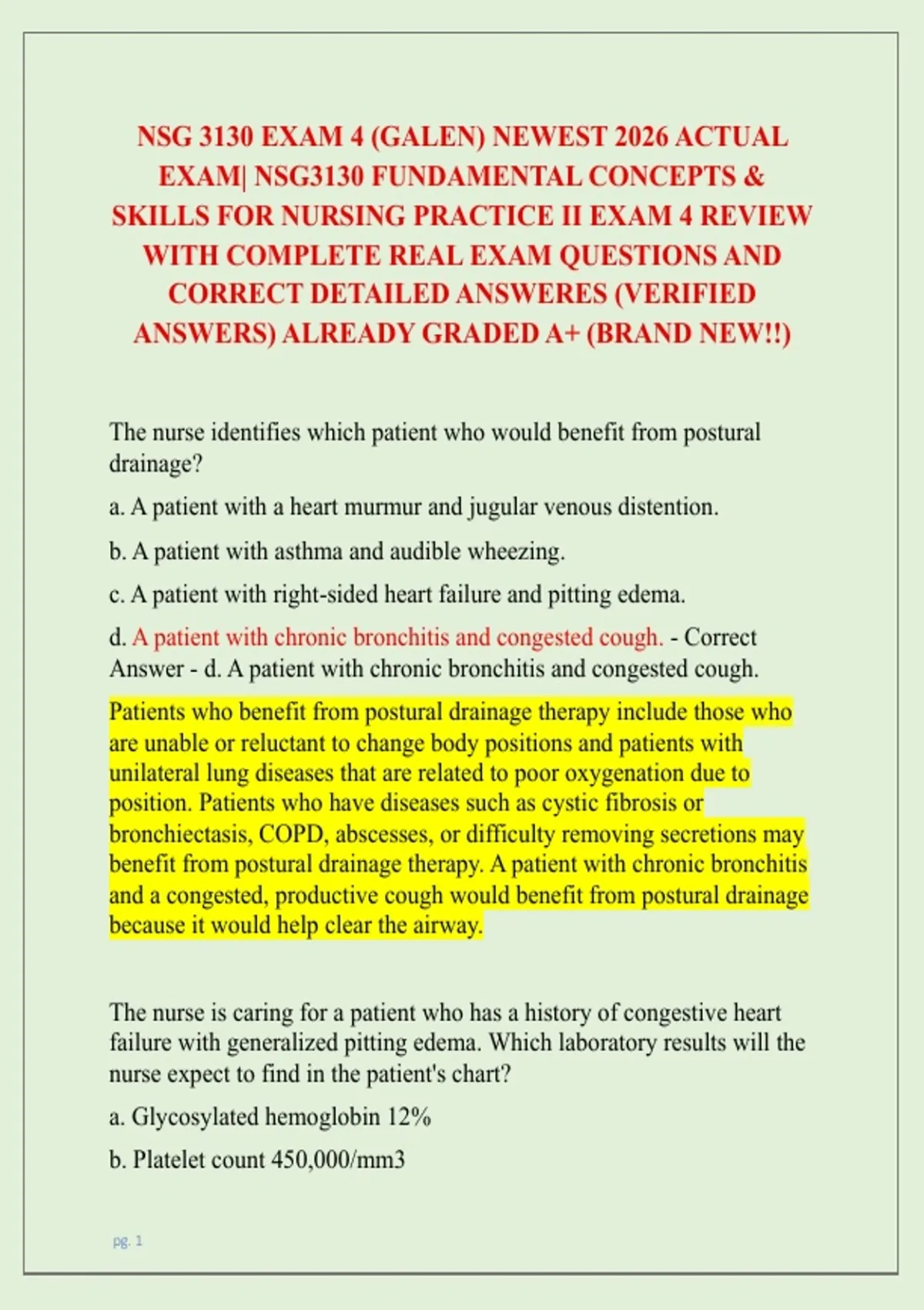 Eham 4 NSG 3130 EXAM 4 (GALEN) NEWEST 2026 ACTUAL EXAM| NSG3130 FUNDAMENTAL ...