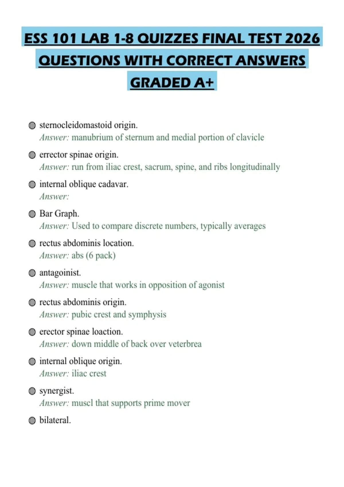 ESS 101 LAB 1-8 QUIZZES FINAL TEST 2026 QUESTIONS WITH CORRECT ANSWERS ...