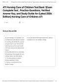 ATI Nursing Care of Children Test Bank Exam Complete Test &comma; Practice Questions&comma; Verified Answer Key&comma; and Study Guide for &lpar;Latest 2026 Edition&rpar; Nursing Care of Children ATI