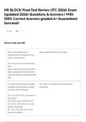 HR BLOCK Final Test Review &lpar;ITC 2026&rpar; Exam &lpar;updated 2026&rpar;   Questions & Answers &vert; With 100&percnt; Correct Answers graded A&plus; Guaranteed Success&excl;&excl;