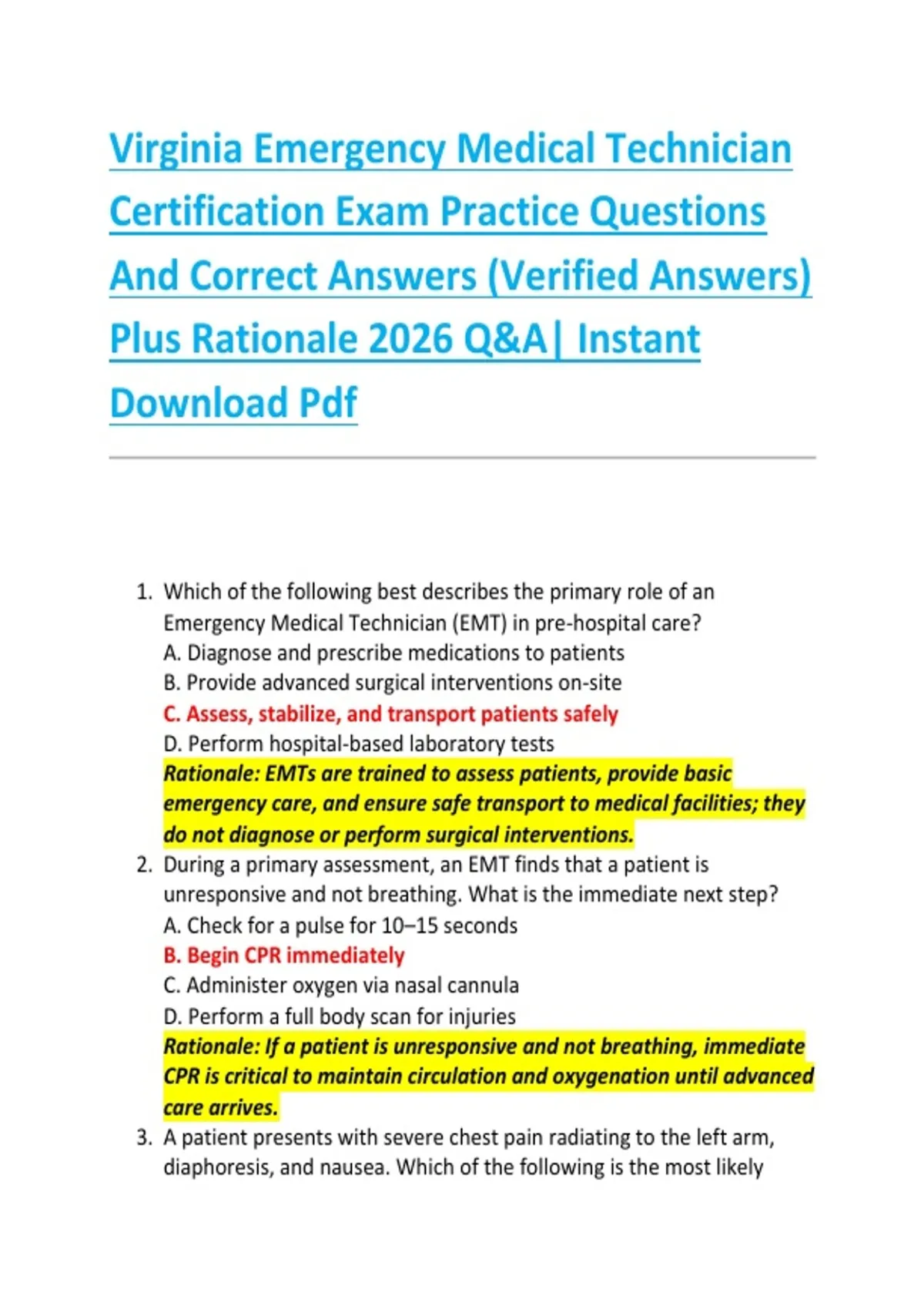 Virginia Emergency Medical Technician Certification Exam Practice ...