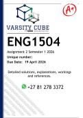 ENG1504 Assignment 2 &lpar;DETAILED ANSWERS&rpar; Semester 1 2026 - DISTINCTION GUARANTEED