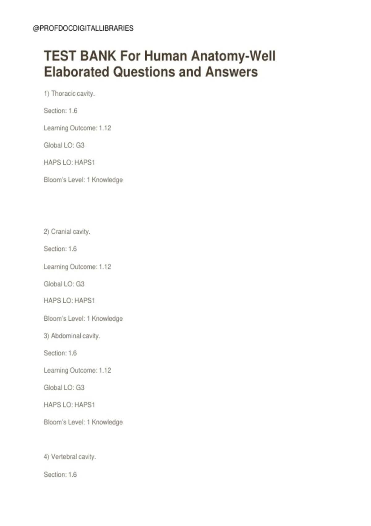 Human Anatomy – Comprehensive Human Anatomy Test Bank with Multiple ...