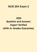 NUR 254 Exam 2 Study Guide 2026 &vert; Nursing Questions & Answers PDF
