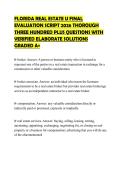 FLORIDA REAL ESTATE U FINAL EVALUATION SCRIPT 2026 THOROUGH THREE HUNDRED PLUS QUESTIONS WITH VERIFIED ELABORATE SOLUTIONS GRADED A&plus;