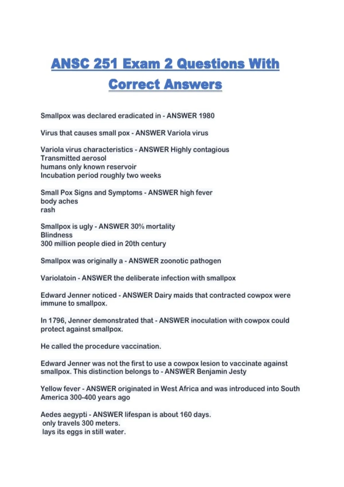 ANSC 251 Exam 2 Questions With Correct Answers - ANSC 251 - Stuvia US