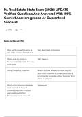 PA Real Estate State Exam  &lpar;2026&rpar; UPDATE Verified Questions And Answers &vert; With 100&percnt; Correct Answers graded A&plus; Guaranteed Success&excl;&excl;