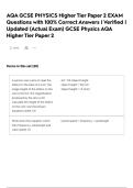 AQA GCSE PHYSICS Higher Tier Paper 2 EXAM Questions with 100&percnt; Correct Answers &vert; Verified &vert; Updated &lpar;Actual Exam&rpar; GCSE Physics AQA Higher Tier Paper 2