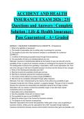 ACCIDENT AND HEALTH INSURANCE EXAM 2026 &vert; 231 Questions and Answers &vert; Complete Solution &vert; Life & Health Insurance &vert; Pass Guaranteed - A&plus; Graded