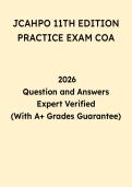 JCAHPO 11th Edition COA Practice Exam 2026 &vert; Questions & Answers PDF