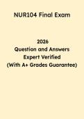 NUR104 Final Exam Study Guide 2026 &vert; Nursing Questions & Answers PDF