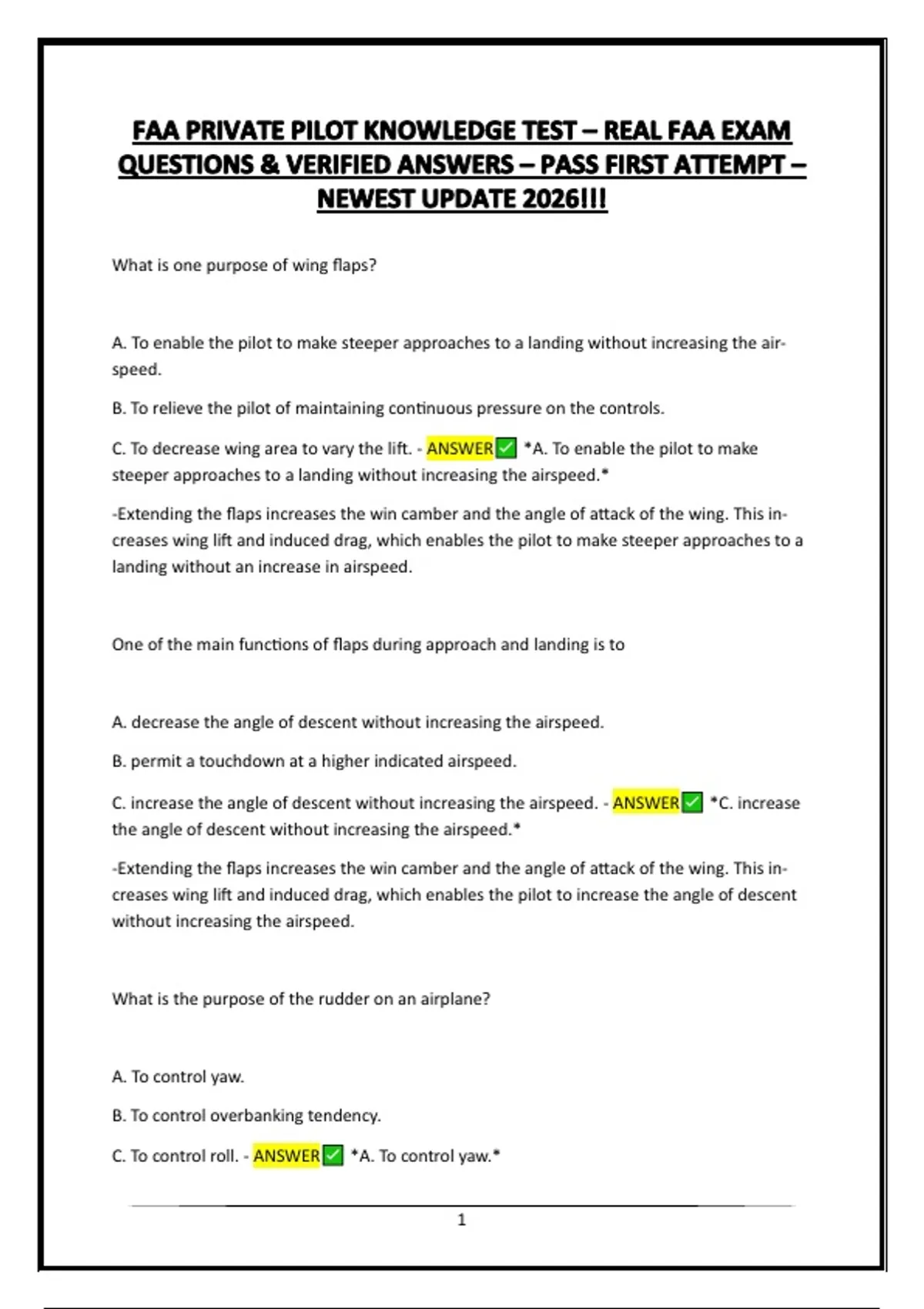 FAA PRIVATE PILOT KNOWLEDGE TEST – REAL FAA EXAM QUESTIONS & VERIFIED ...