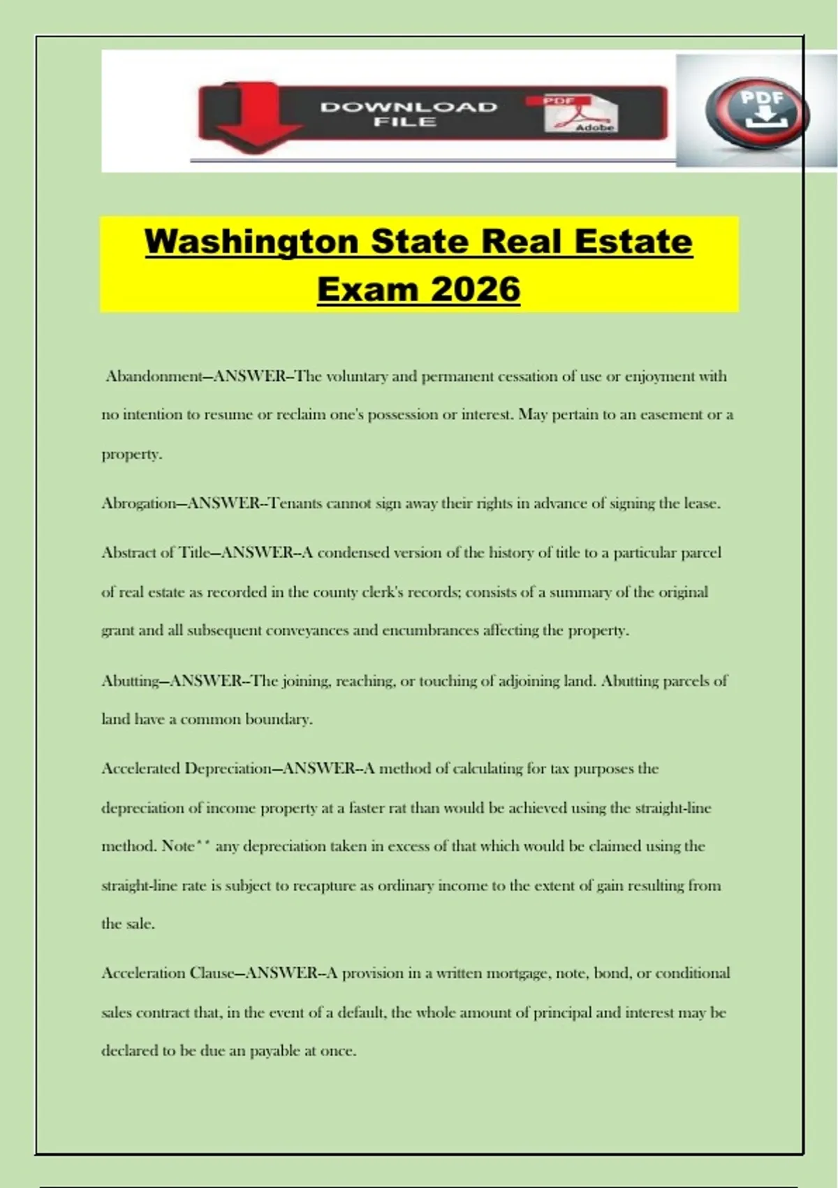 Washington State Real Estate Exam 2026 - Real Estate - Stuvia US