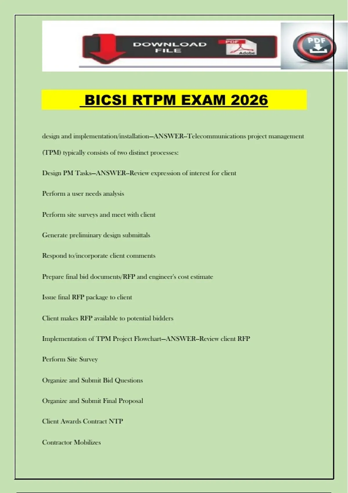 BICSI RTPM EXAM 2026 - BICSI - Stuvia US