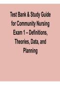 Test Bank & Study Guide for Community Nursing Exam 1 Definitions Theories Data and Planning 2025&sol; 2026 Comprehensive Nursing Exam Prep Guide with Solutions