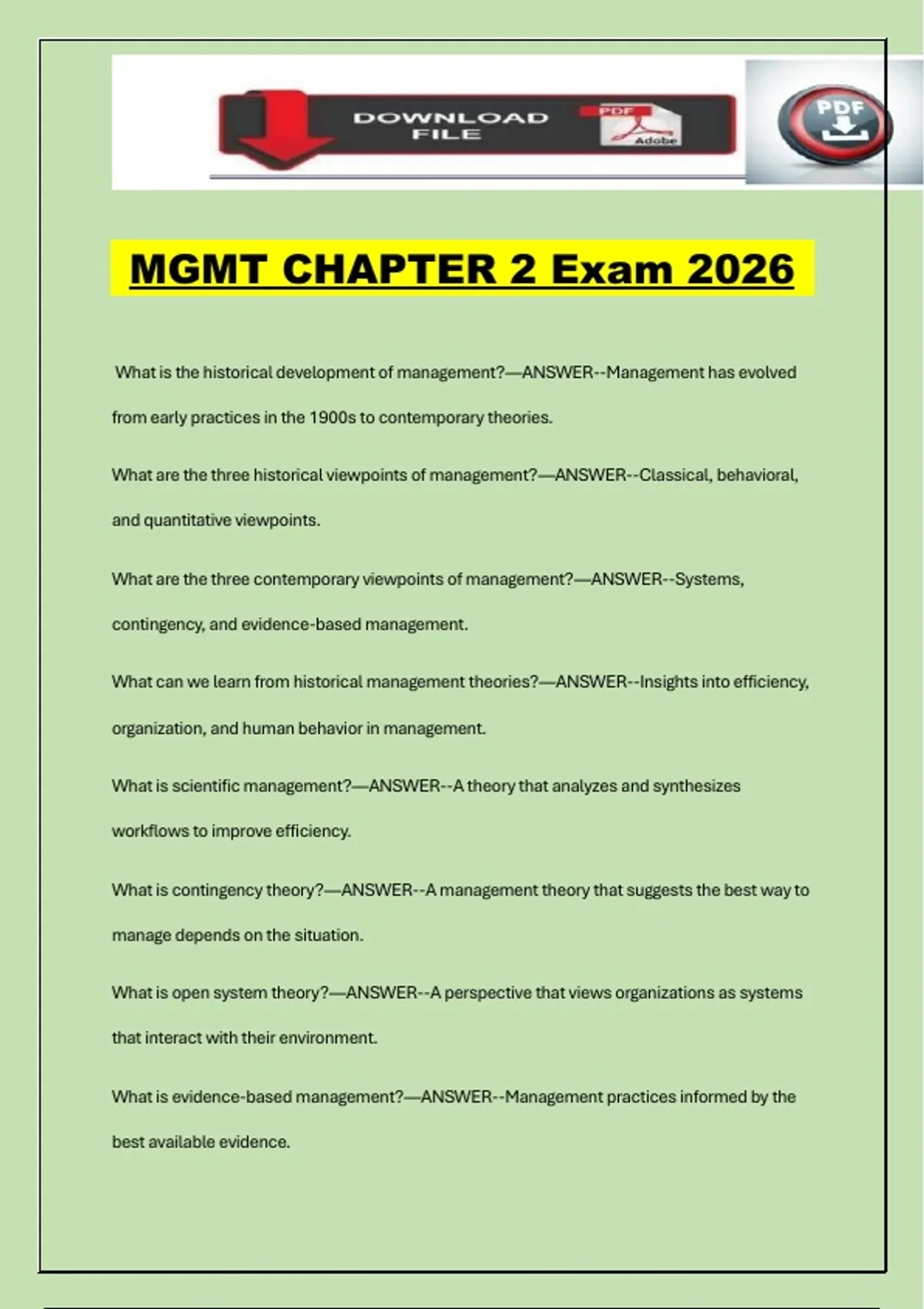 MGMT CHAPTER 2 Exam 2026 - Mgmt - Stuvia US