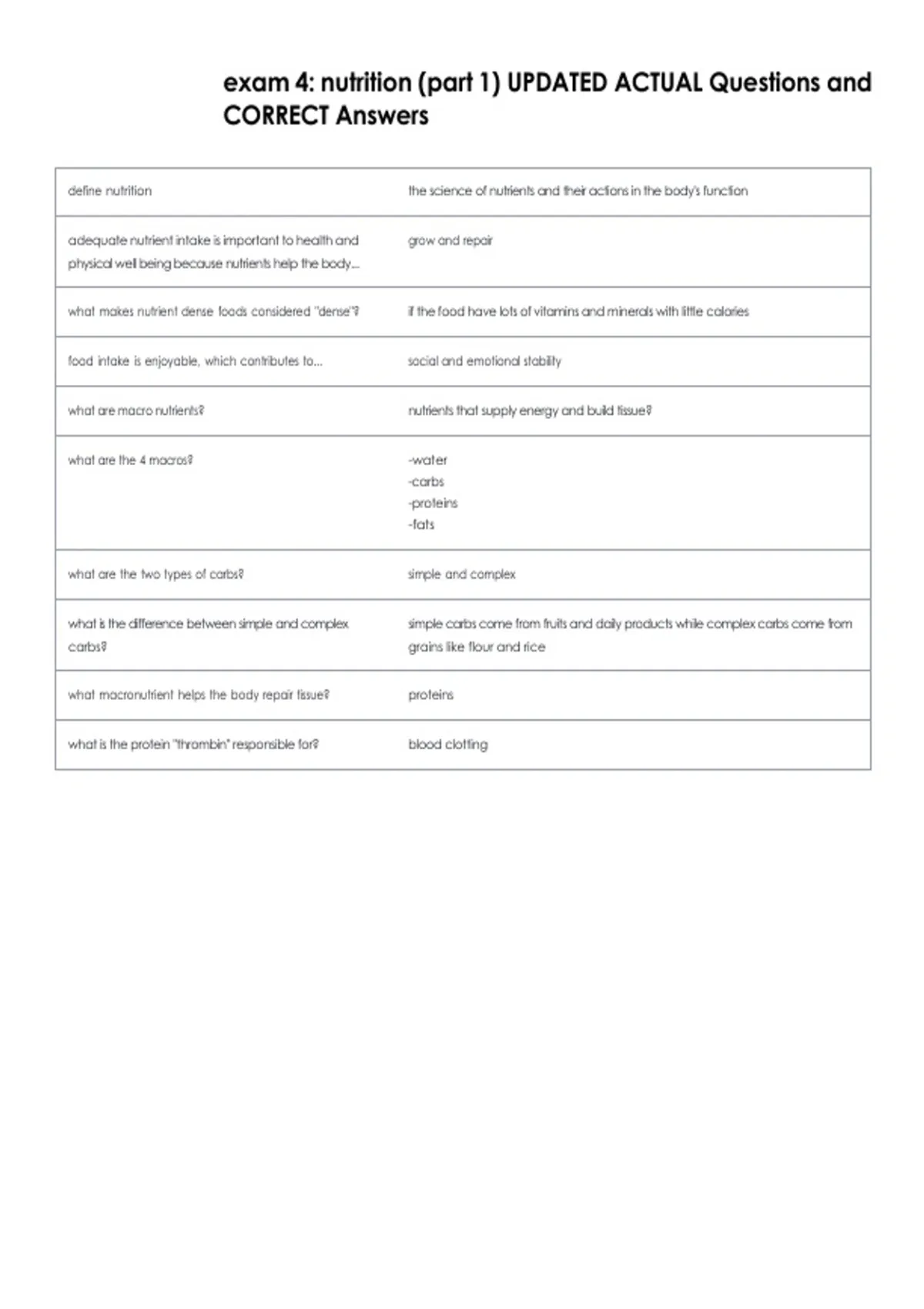 exam 4: nutrition (part 1) UPDATED ACTUAL Questions and CORRECT Answers ...