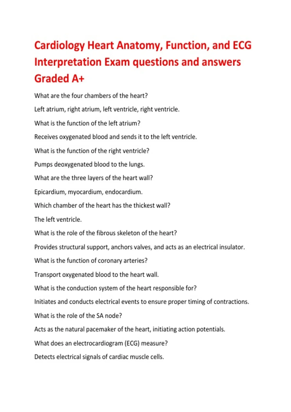 Cardiology Heart Anatomy, Function, and ECG Interpretation Exam ...