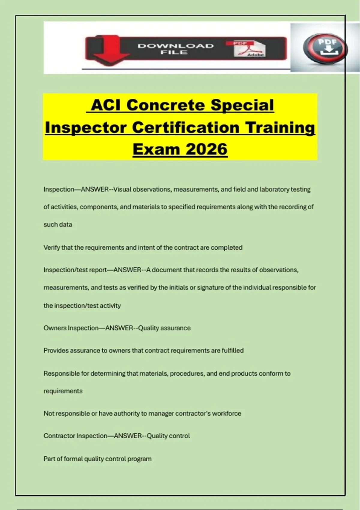 ACI Concrete Special Inspector Certification Training Exam 2026 - Aci ...