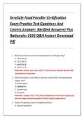 ServSafe Food Handler Certification  Exam Practice Test Questions And  Correct Answers &lpar;Verified Answers&rpar; Plus  Rationales 2026 Q&A Instant Download  Pdf