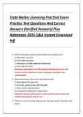 State Barber Licensing Practical Exam  Practice Test Questions And Correct  Answers &lpar;Verified Answers&rpar; Plus  Rationales 2026 Q&A Instant Download  Pdf 