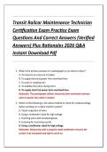 Transit Railcar Maintenance Technician  Certification Exam Practice Exam  Questions And Correct Answers &lpar;Verified  Answers&rpar; Plus Rationales 2026 Q&A  Instant Download Pdf 