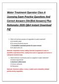 Water Treatment Operator Class A  Licensing Exam Practice Questions And  Correct Answers &lpar;Verified Answers&rpar; Plus  Rationales 2026 Q&A Instant Download  Pdf 