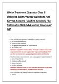 Water Treatment Operator Class B  Licensing Exam Practice Questions And  Correct Answers &lpar;Verified Answers&rpar; Plus  Rationales 2026 Q&A Instant Download  Pdf