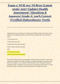Exam 1&colon; NUR 101&sol; NUR101 &lpar;Latest  2026&sol; 2027 Update&rpar; Health  Assessment &vert; Questions &  Answers&vert; Grade A&vert; 100&percnt; Correct  &lpar;Verified Elaborations&rpar;- Fortis