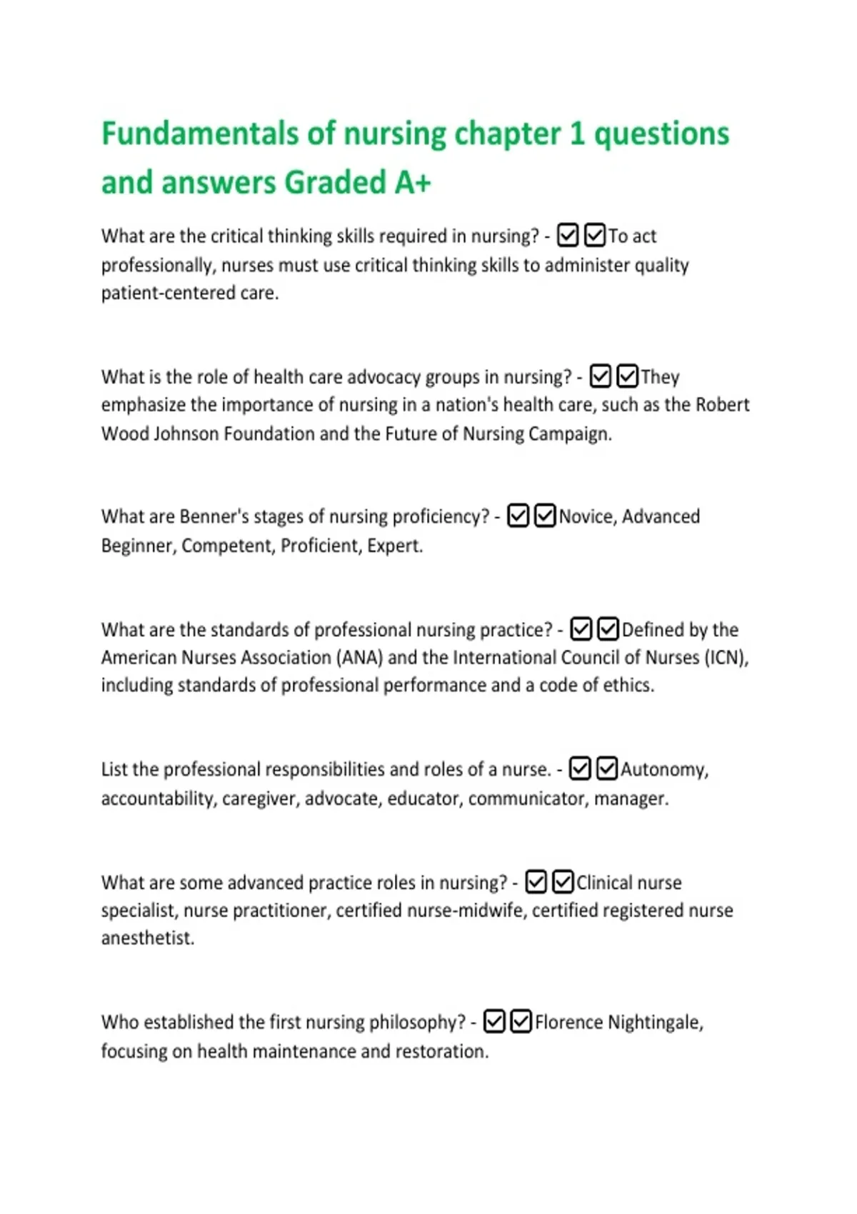 Fundamentals of nursing chapter 1 questions and answers Graded A+ - EMT ...