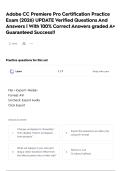 Adobe CC Premiere Pro Certification Practice Exam &lpar;2026&rpar; UPDATE Verified Questions And Answers &vert; With 100&percnt; Correct Answers graded A&plus; Guaranteed Success&excl;&excl;